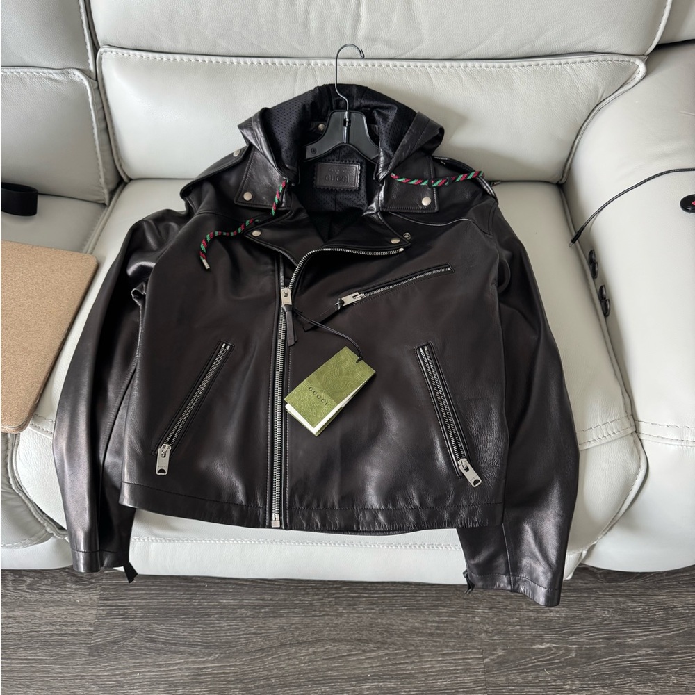 Gucci Black Leather Bomber Jacket